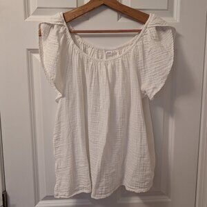 Women's White Gap Cap Sleeve Blouse Linen Large